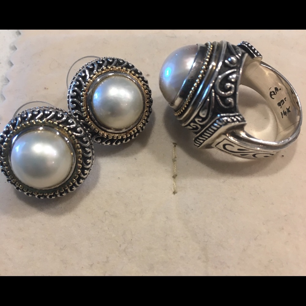 SOLD Sterling Silver and 14K Yellow Gold Pearl Set - Picture 4 of 7